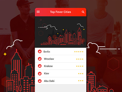 Fever App Top Cities List app design list rating ui