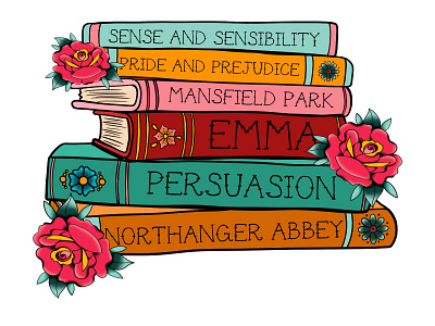 Stack of Austen books design graphic design illustration