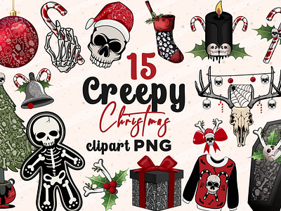 Creepy Gothic Christmas Clipart elements PNG