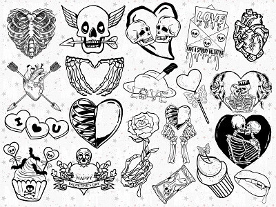 Creepy Valentines day Clipart Lineart Bundle clipart creepy design designs digital download illustration lineart outlines skeleton skulls sublimation valentines valentines day