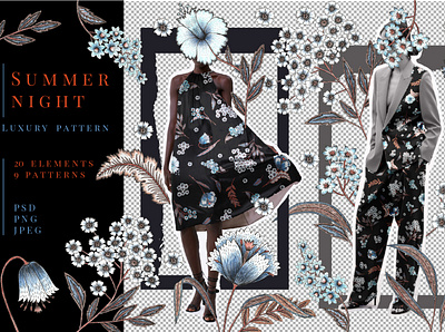 Summer night pattern color pencil dark design elements fashion flower graphic pattern print seamless show textile trend