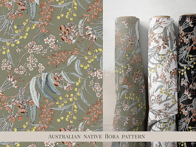 Australian native flora pattern acacia australian botanical eucaliptus flora flower grevillea gum tree illustration native pattern print