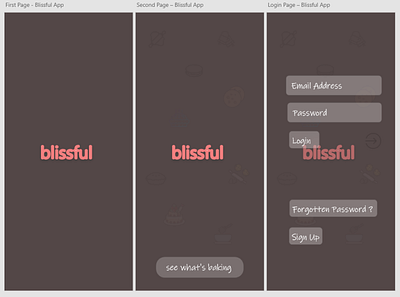 Blissful, first three pages design. app branding design graphic design illustration logo ui ux