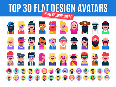 Flat Design Character Illustrations, Digital Art Avatar