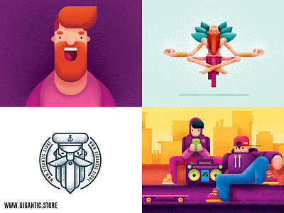 Flat Illustrations with Noise Grainy Texture for Illustrator