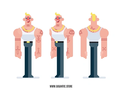 Flat Design 3 Sides Characters, Bodybuilder With Tattoos animation cartoon character character design characters design flat design game design illustration motion design motiongraphics person vector art