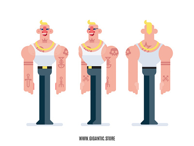 Flat Design 3 Sides Characters, Bodybuilder With Tattoos animation cartoon character character design characters design flat design game design illustration motion design motiongraphics person vector art