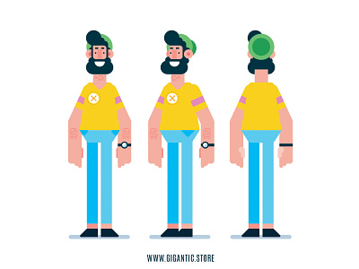 Flat Design 3 Sides Man Character Illustration