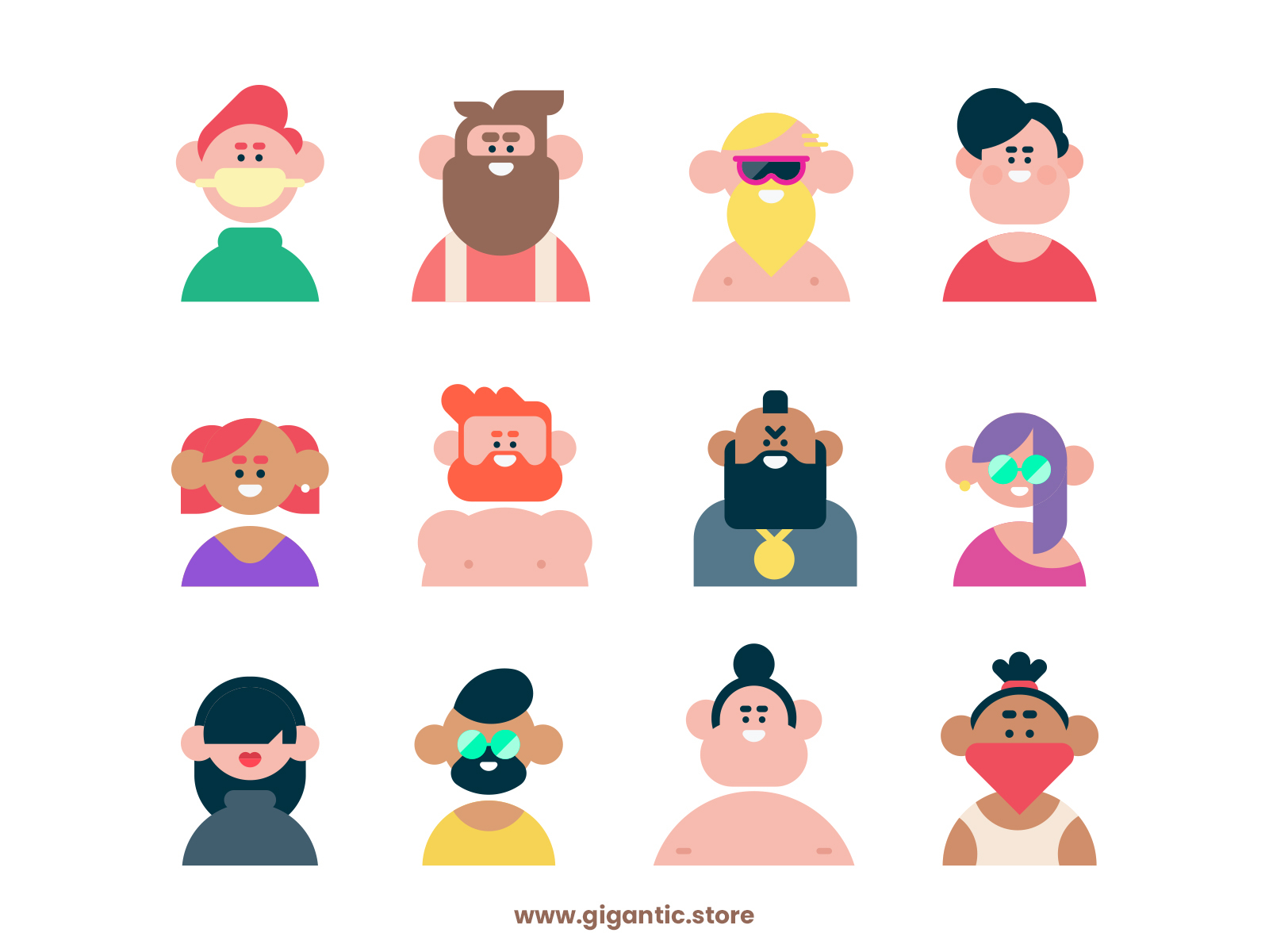 Flat Design Avatar Icons, Digital Art Characters