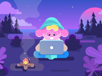 Relaxed character in the forest. Flat design character. campaign campfire camping cartoon character character design chill design drawing fire flat flat design forest illustration lofi lofiart man night vector woods