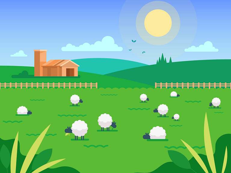 Vector Flat Design Art, Nature Landscape Background Design by Mark Rise ...