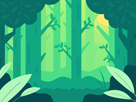 Vector Flat Design Art, Forest Landscape Background Design by Mark Rise ...