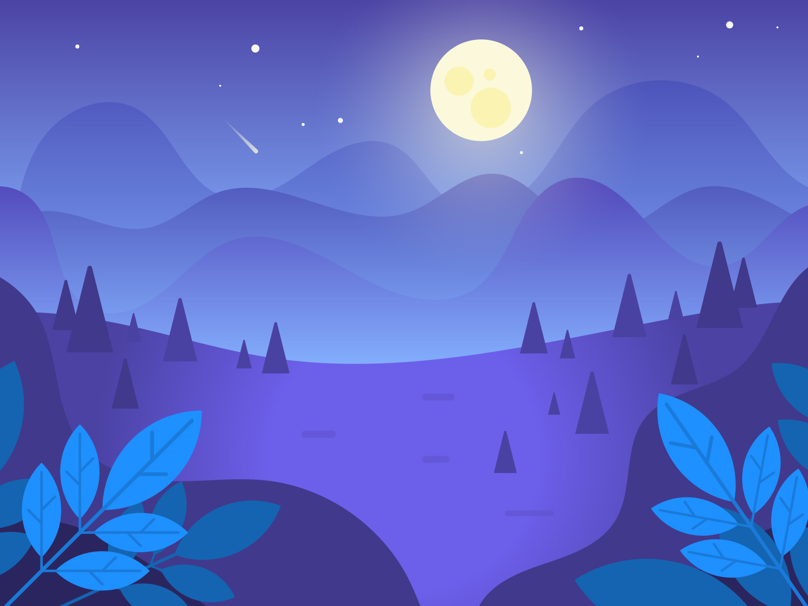 Cảm nhận cảnh đẹp trong rừng đêm với thiết kế nền vector này. Hình vẽ phản ánh cảm giác bình yên và đưa bạn đến những khung cảnh tuyệt vời. Nhấn vào để xem chi tiết!