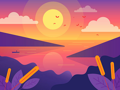 8 Dreamy Landscapes of Nature, Flat Design Backgrounds by Mark Rise on ...