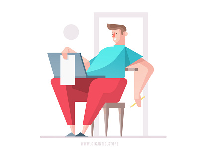 Flat Design Character Works From Home, Vector Illustration cartoon character design drawing flat flat design home homepage illustraion illustration illustrator landing page male man office people person vector video explainer web