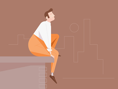 Day 4 / Flat design character meditates on the building