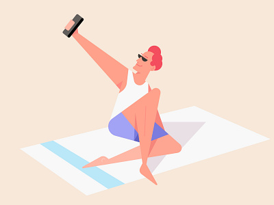 Flat Design Character Illustration Sitting on the Beach beach cartoon character character design design drawing flat flat design hero illustraion illustration illustrations illustrator man mark rise sea selfie summer travel vector