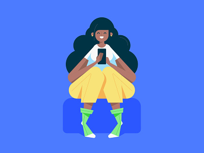 Flat Girl Illustration Holding the Phone, Cartoon Design