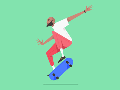 Flat Design Character With Skateboard Illustration, Vector Art