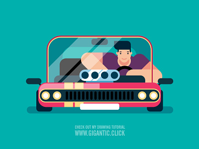 Flat man in flat car car character design flat male man men vector