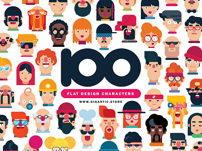 100 Flat Design Characters 100 avatar avatars character characters design female flat head people profile