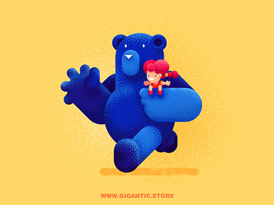 Bear And Girl ( Gigantic Brushes ) animal bear cartoon character draw drawing flat design gigantic girl noise texture