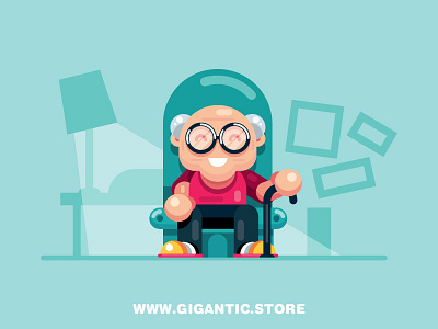 Flat Design Cartoon Grandpa animation cartoon character characters flat design game design grandfather grandpa room