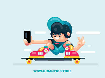Flat Design Cartoon Boy boy cartoon character design flat game person phone selfie skateboard