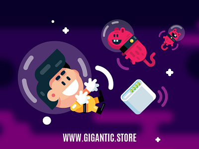 Flat Design Characters in the Space boy cat character design flat design flying kid kids person space