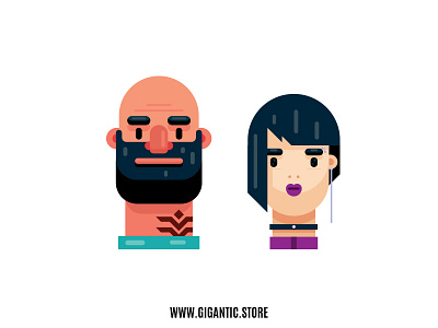 Flat Design Portraits, Man and Woman Illustration