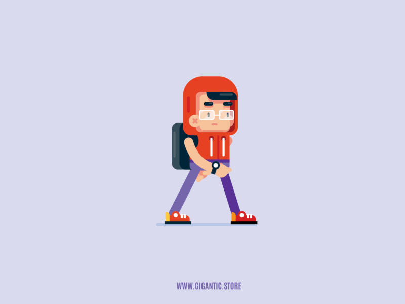 Walk Cycle with Flat Design Character and Rubber Hose