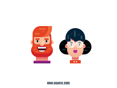 Flat Design Characters, Man and Woman Illustration