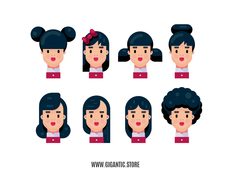 8 Hairstyles For Flat Design Character Illustration By