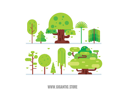 Flat Design Nature Illustration, Forest and Trees