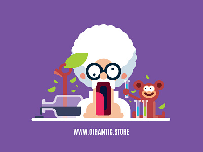 Flat Design Character Illustration, Crazy Scientist and Monkey animation art cartoon character character design characters design draw drawing flat flat design game design gigantic illustration illustrator man people person vector vector art