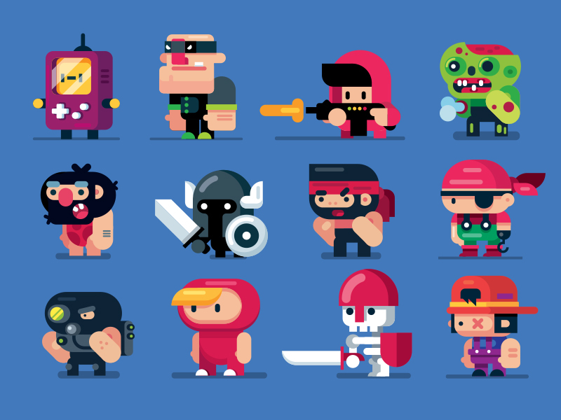 Game Design Characters, Flat Design Illustrations by ...