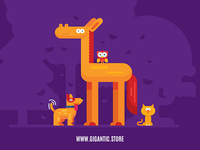 Flat Design Animals, Dog, Cat, Horse, Owl