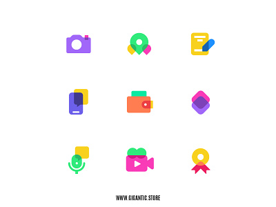 Flat Design Colorful Icons Set Illustration, Web Design, UI, UX