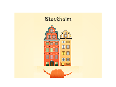 Stockholm Postcard building girl illustration orange pippi postcard stockholm sweden yellow