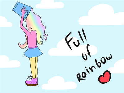 Rainbow Gril 🌈 blue girl heart illustration love pink rainbow sky