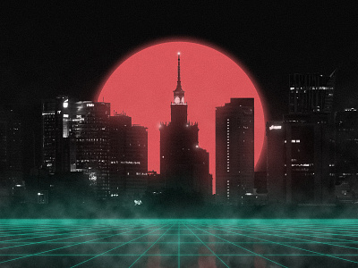 Warsaw Crawl key visual - Warsaw City 1980s adobe photoshop artwork branding city color digital art digital artwork digitalart illustration illustration art key visual outrun photoshop retro retrowave sunrise sunset visual warsaw