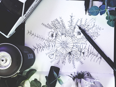 Hand inked florals. branding design dribbble featured floral graphic design illustration logo poster vector