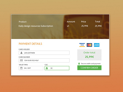 Daily UI: Day 002 - Credit Card Checkout 002 checkout dailyui orange payment