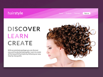 Daily UI: Day 003 - Landing page 003 above the fold dailyui hair hairstyle landing page pink
