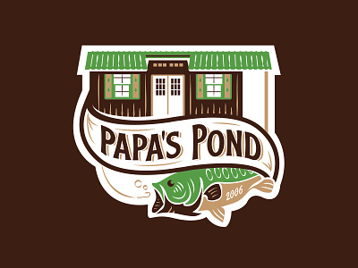 Papa's Pond Logo badge bass cabin fish fish logo fishing fishing logo iowa lake outdoors outdoors logo pond summer