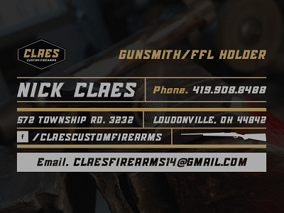 Claes Custom Firearms Business Card business card firearm gun hand gun weapon