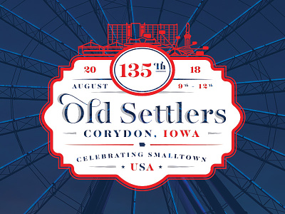 2018 Old Settlers Badge badge carnival iowa park red white blue rides usa