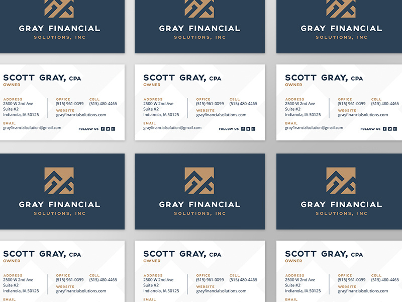 Gray Financial Business Cards iowa monogram branding business card solutions taxes financial