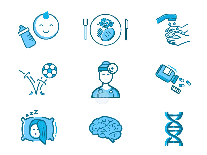 Animated Icons. Health animation blue brain dna doctor gif health icon medical motion set