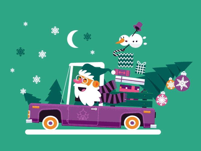 Santa Animation animation car christmas color design drive flat gif illustration motion santa snow snowman vector